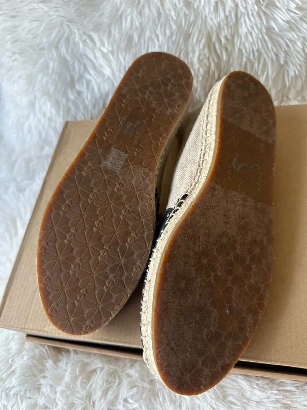 Kate Spade Gardenia Women’s Black Leather Tan Espadrille Flats Size: 6.5